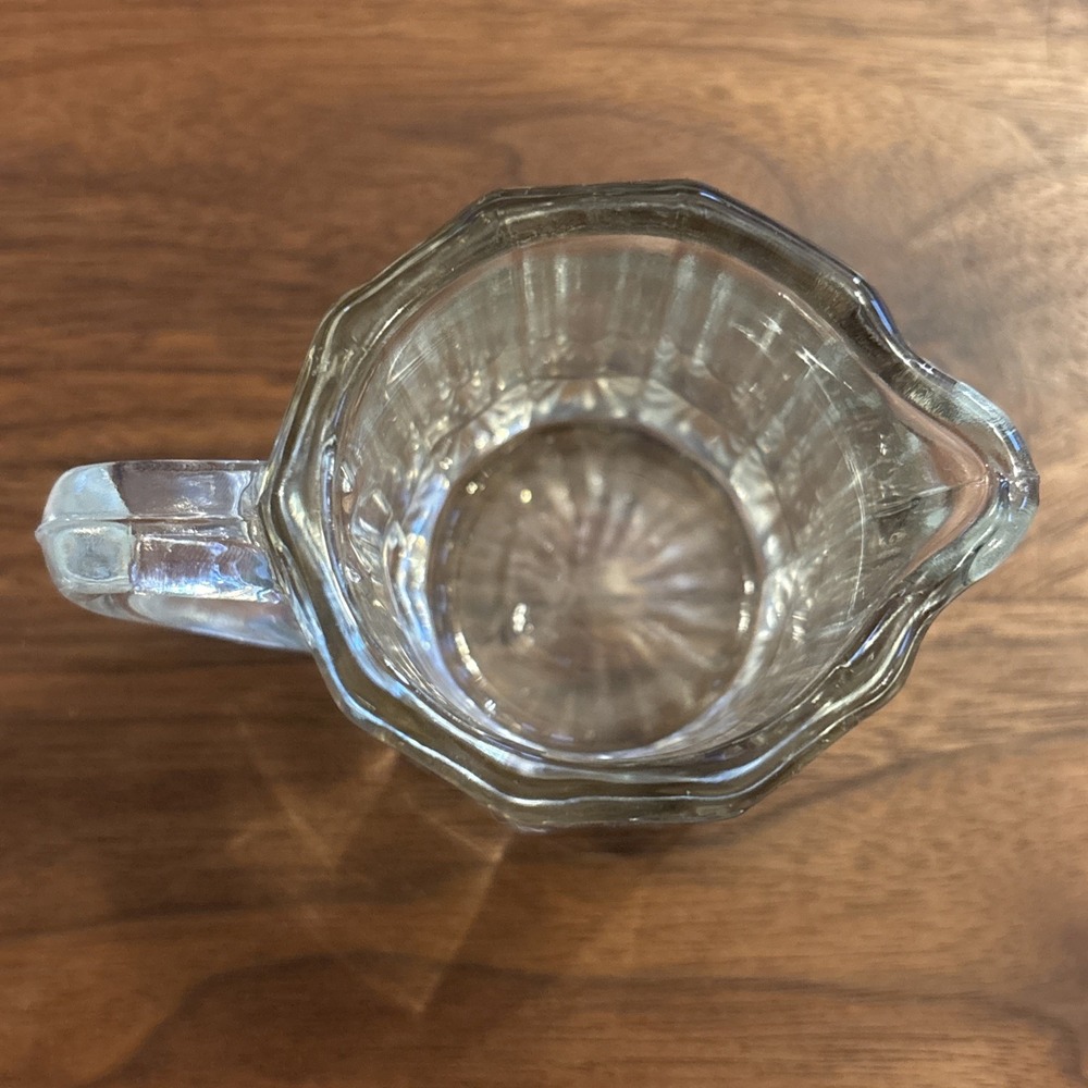 VTG 3" Mini Colonial Clear Glass Creamer Syrup Pitcher 10 Panel Sunburst Bottom - Picture 5 of 9